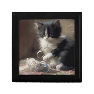 Tangled Up In Fun Black and White Kitten Gift Box