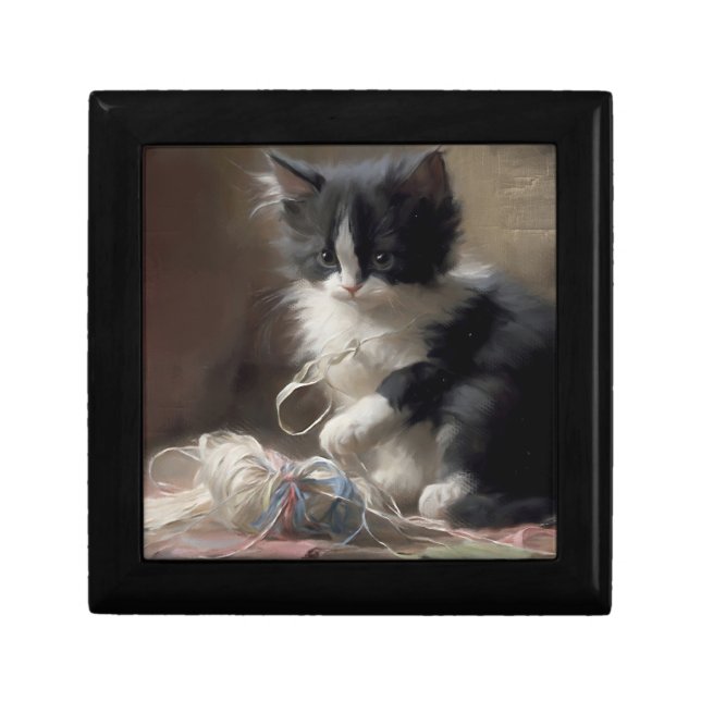 Tangled Up In Fun Black and White Kitten Gift Box (Front)