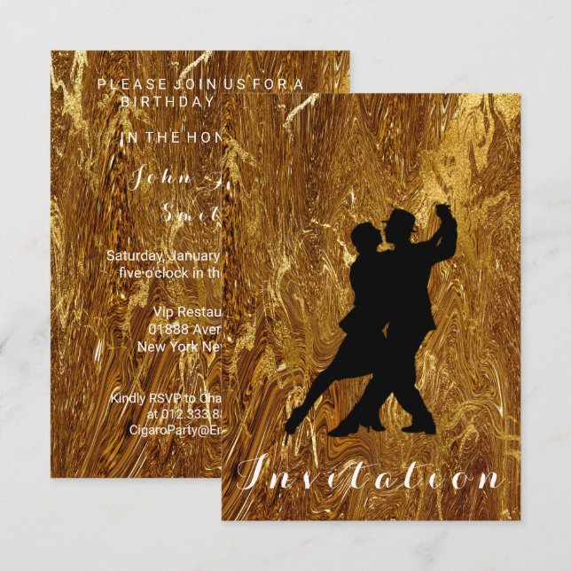 Tango Ball Carnival Dance Party Molten Gold Glam Invitation (Front/Back)
