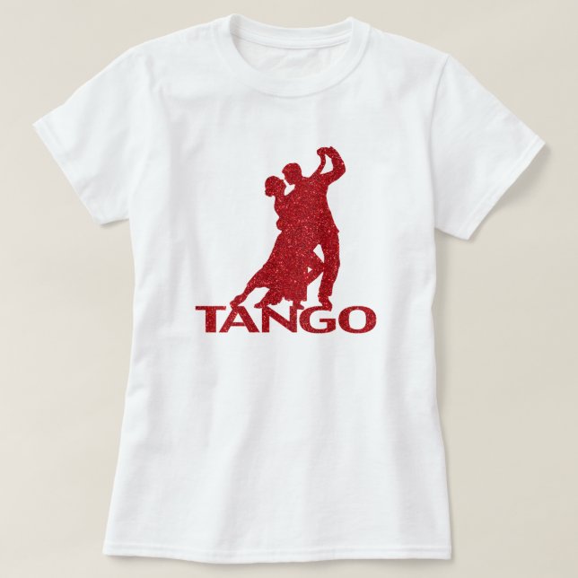Tango Ballroom Silhouette Red Faux Glitter T-Shirt (Design Front)