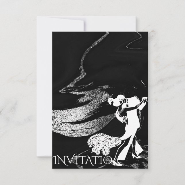Tango Dance Art Nouveau Black Marble Invitation (Front)