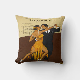 Tango Dance Couple Vintage Poster Print Throw Pillow