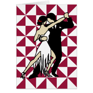 Tango Dancers Burgundy and White Geometric Cards