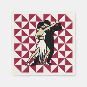 Tango Dancers Burgundy and White Geometric Napkins