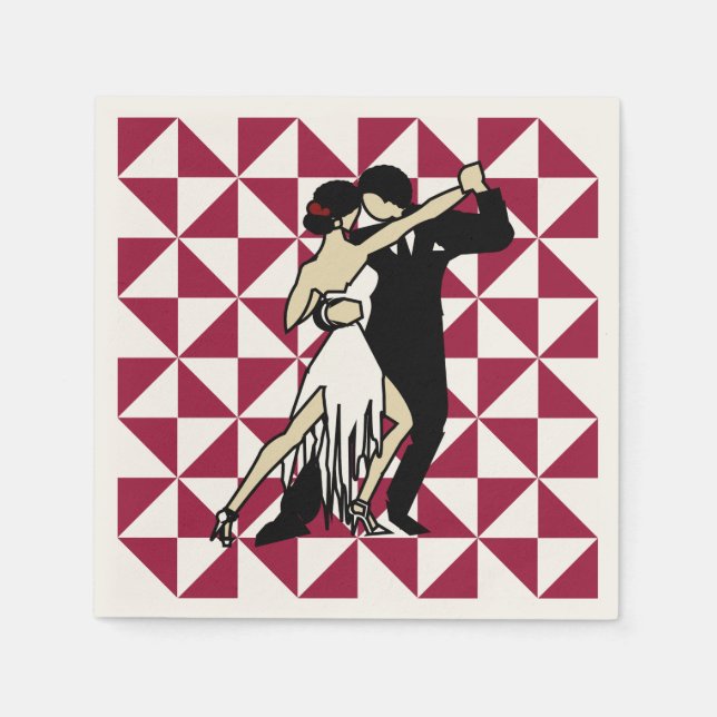 Tango Dancers Burgundy and White Geometric Napkins (Front)