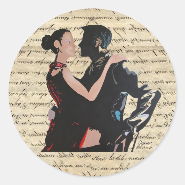Tango dancers classic round sticker (Front)