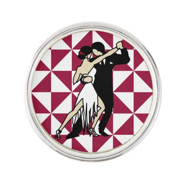 Tango Dancers on Burgundy Geometric Background Lapel Pin (Front)
