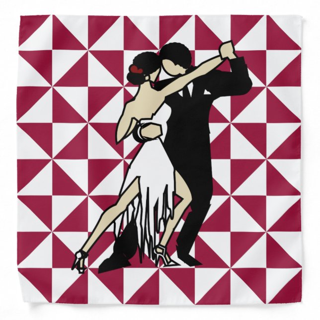 Tango Dancers on Maroon Geometric Background Bandana (Front)
