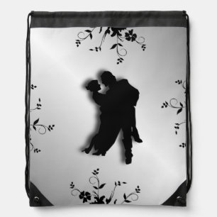 Tango Dancers Silhouette 1 Silver Drawstring Bag