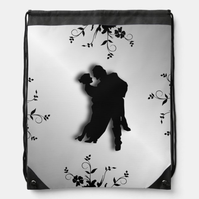 Tango Dancers Silhouette 1 Silver Drawstring Bag (Front)