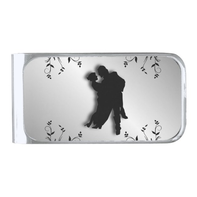 Tango Dancers Silhouette 1 Silver Silver Finish Money Clip (Front)