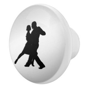 Tango Dancers Silhouette 2 Silver Ceramic Knob