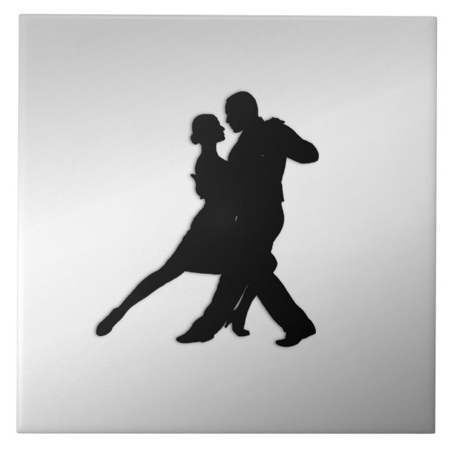 Tango Dancers Silhouette 2 Silver Ceramic Tile (Front)