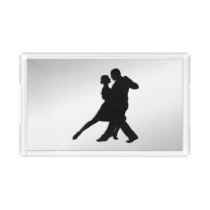 Tango Dancers Silhouette 2 Silver Coaster Set Acrylic Tray