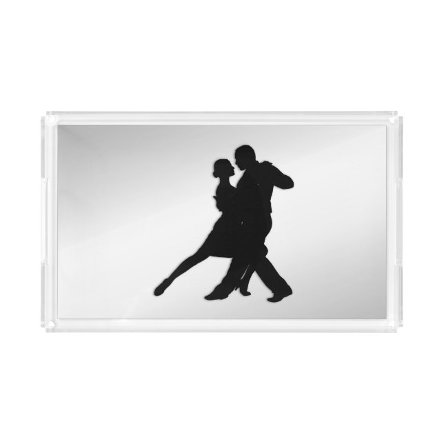Tango Dancers Silhouette 2 Silver Coaster Set Acrylic Tray (Front)