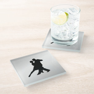 Tango Dancers Silhouette 2 Silver Glass Coaster