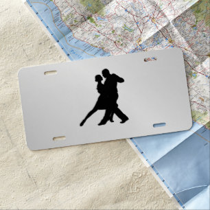 Tango Dancers Silhouette 2 Silver License Plate