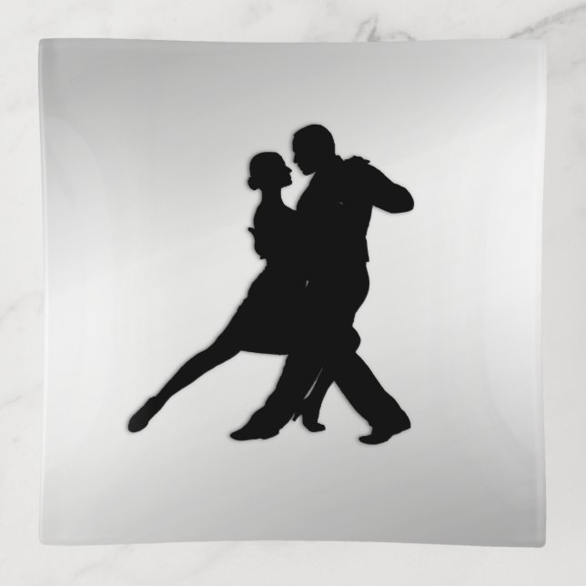 Tango Dancers Silhouette 2 Silver Trinket Tray (Front)