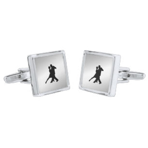 Tango Dancers Silhouette Silver Cufflinks