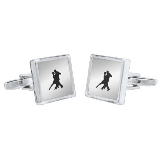 Tango Dancers Silhouette Silver Cufflinks