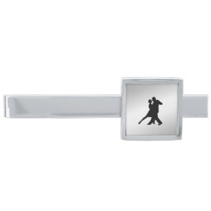 Tango Dancers Silhouette Silver Finish Tie Clip