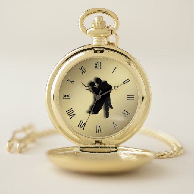 Tango Dancers Silhouette Twelve Numerals Pocket Wa Watch (Inside)