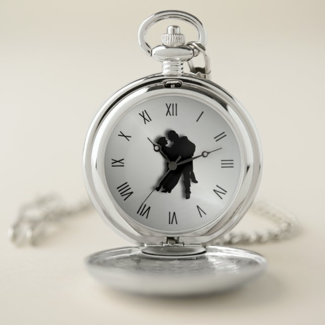 Tango Dancers Silhouette Twelve Numerals Pocket Watch (Inside)