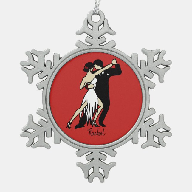 Tango Dancers Snowflake Pewter Christmas Ornament (Front)