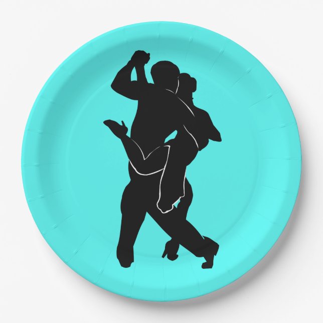 Tango Dancers Turquoise Paper Plates Choose Colors (Front)