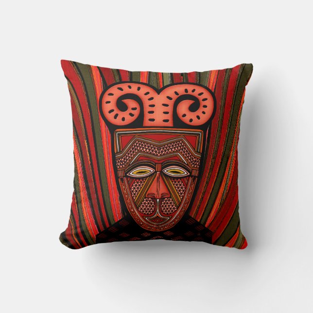 Tango Khȃmé Tribal Mask Throw Pillow (Front)