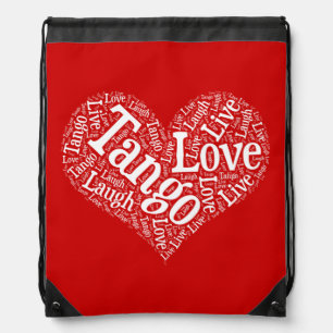 Tango Love Live and Laugh Red Heart Word Art Drawstring Bag
