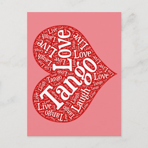 Tango Love Live and Laugh Red Heart Word Art Postcard