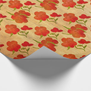 Tango Red Peonies on Gold Silk v2 Wrapping Paper