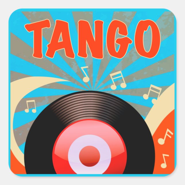 Tango Vinyl Record with Music Notes Pop Art Square Sticker (Front)