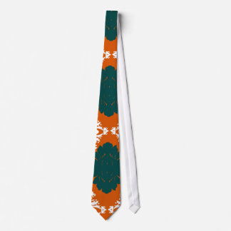 tangy orange teal white damask pattern tie