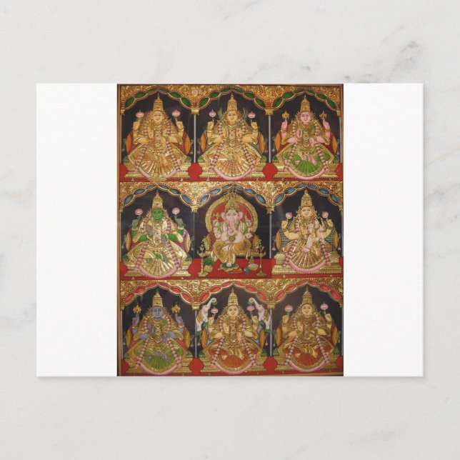 TANJORE PAINTING ASHTALAKSHMI SOUTH INDIA POSTCARD (Front)