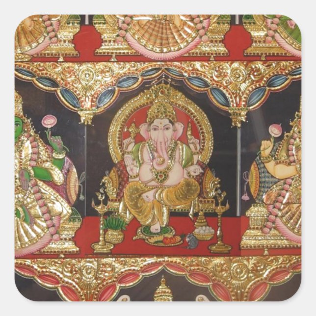 TANJORE PAINTING ASHTALAKSHMI SOUTH INDIA SQUARE STICKER (Front)