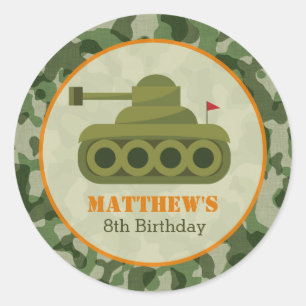 Tank Birthday Stickers - Boy Army Military Soldier