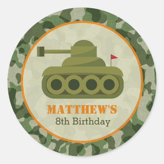 Tank Birthday Stickers - Boy Army Military Soldier (Front)