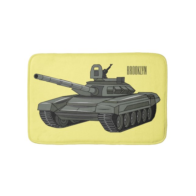 Tank cartoon illustration bath mat (Front)