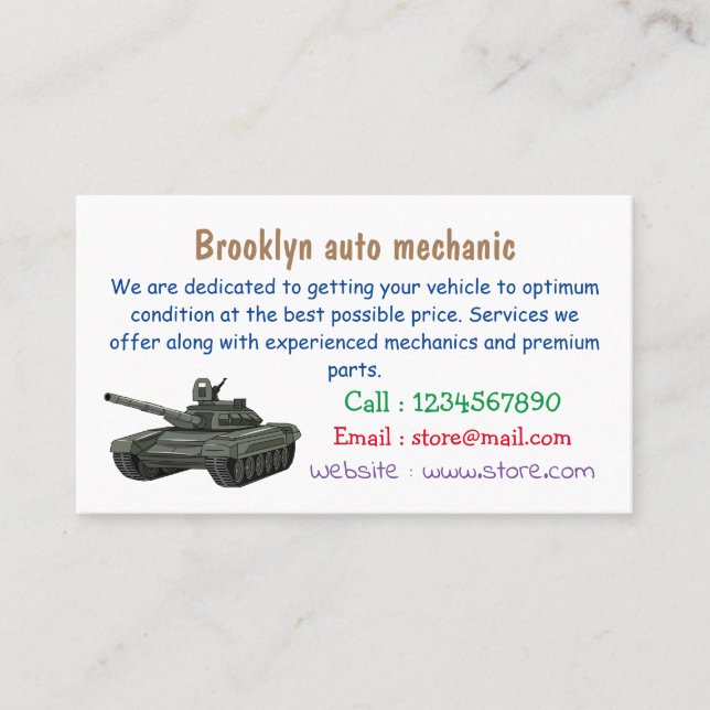 Tank cartoon illustration business card (Front)