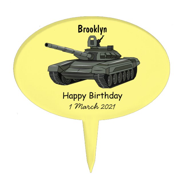Tank cartoon illustration cake topper (Front)