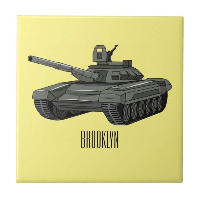 Tank cartoon illustration ceramic tile (Front)