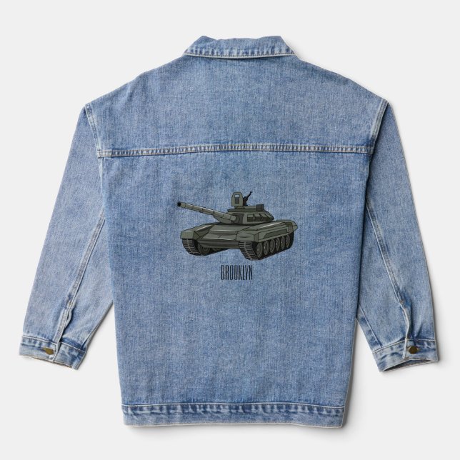 Tank cartoon illustration denim jacket (Back)