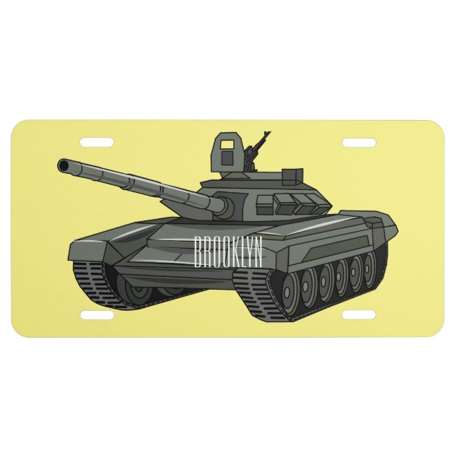 Tank cartoon illustration license plate (Front)