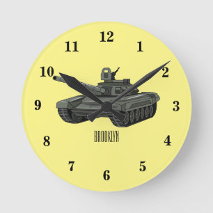 Tank cartoon illustration round clock
