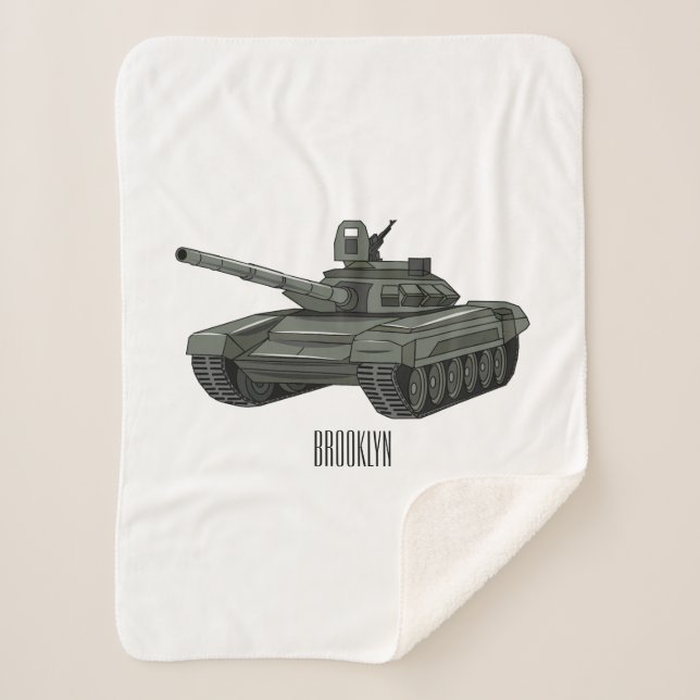 Tank cartoon illustration sherpa blanket (Front)
