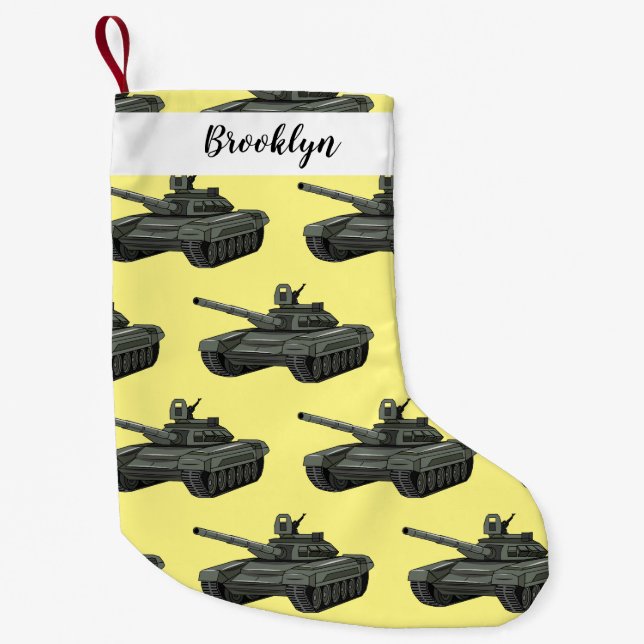 Tank cartoon illustration small christmas stocking (Front)