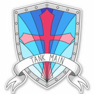 Tank Main Gamer Blue Red Cartoon Shield Sticker