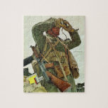 Tank Patrol Jigsaw Puzzle<br><div class="desc">Mead Schaeffer | Soldier with battle pack looking thru binoculars</div>
